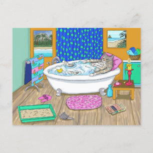Funny Cat in Bath 665 Postcard