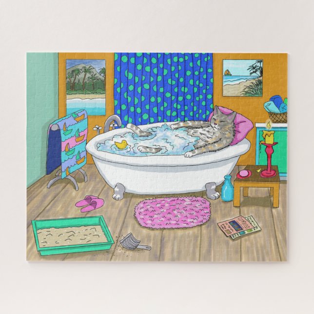 Funny cat in bath Cat 665 Jigsaw Puzzle (Horizontal)