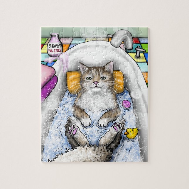 Funny Cat in Bath Cat 761 Bathroom art Jigsaw Puzzle (Vertical)
