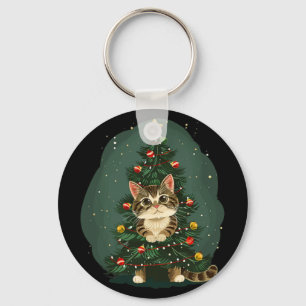 Funny Cat In Christmas Decoration Costume For Boys Keychain