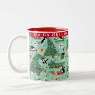 Funny Cat in Christmas Tree Custom Two-Tone Coffee Mug