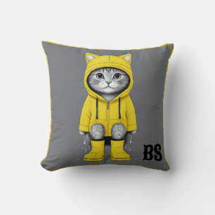 Funny Cat in Rain Boots – cat Humour Throw Pillow