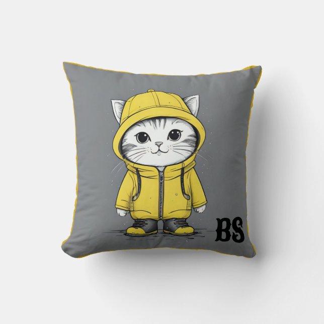 Funny Cat in Rain Boots – cat Humour Throw Pillow (Front)