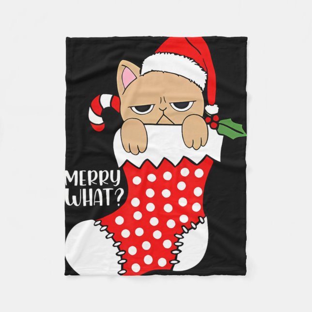 Funny Cat In Stocking Christmas Cat Xmas  Fleece Blanket (Front)