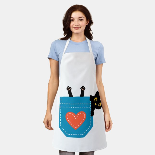 funny cat inside pocket  apron (Worn)