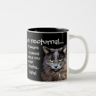 Funny Cat is Nocturnal Evil Laugh  Two-Tone Coffee Mug
