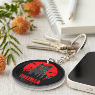 Funny Cat Japanese Themed Catzilla Monster Keychain