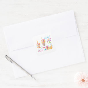 Funny Cat Lady Cartoon Cute Cat Lover Square Sticker