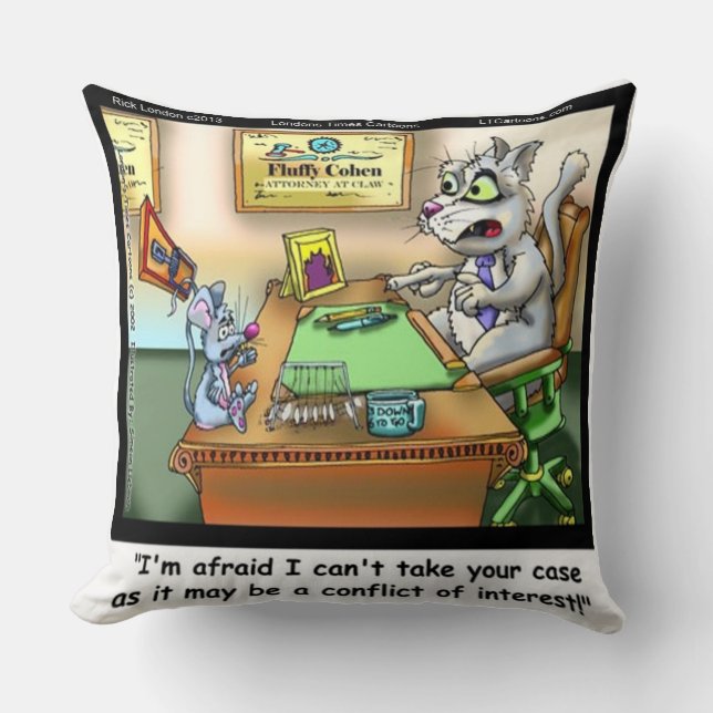 Funny Cat/Lawyer Throw Pillow "Fluffy Cohen" (Front)