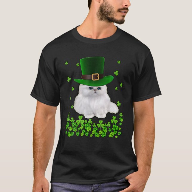 Funny Cat Leprechaun Hat Shamrock For St Patrick's T-Shirt (Front)