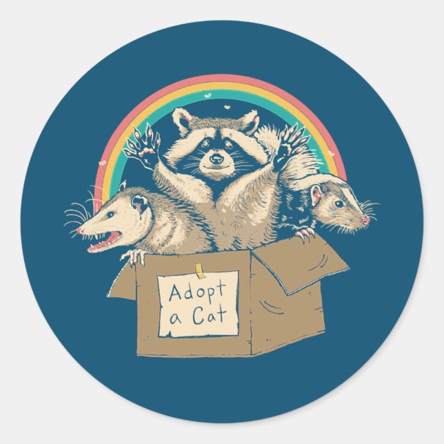 Funny Cat Lover Adopt a Cat Possum Raccoons  Classic Round Sticker (Front)