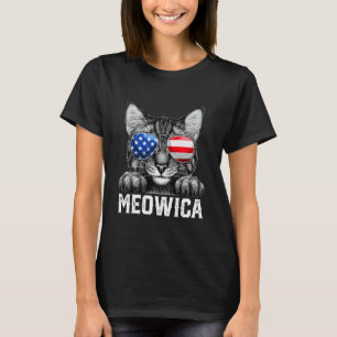 Funny Cat Lover American Flag 4th Of July Meowica T-Shirt