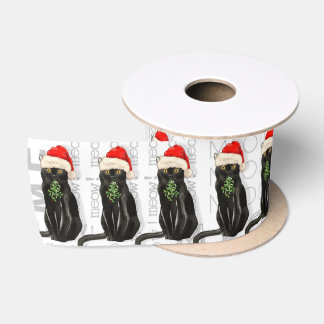 Funny Cat Lover Black Bombay Kitty Christmas Satin Ribbon