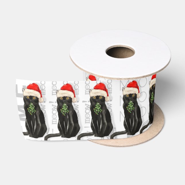 Funny Cat Lover Black Bombay Kitty Christmas Satin Ribbon (Spool)