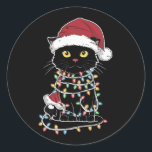Funny Cat Lover Christmas Lights Classic Round Sticker<br><div class="desc">Funny Cat Lover Christmas Lights</div>