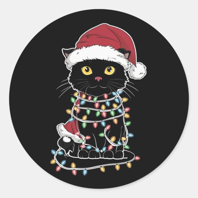 Funny Cat Lover Christmas Lights Classic Round Sticker (Front)