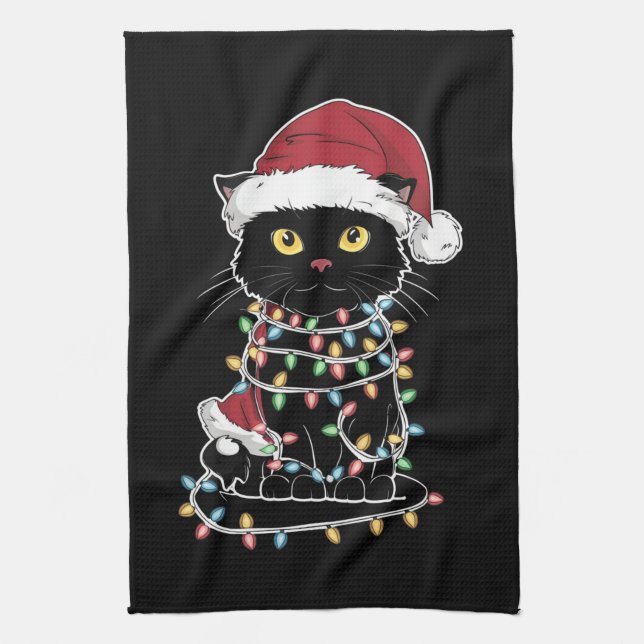 Funny Cat Lover Christmas Lights Kitchen Towel (Vertical)
