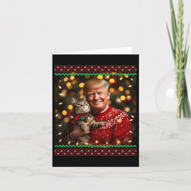 Funny Cat Lover Christmas Sweater Trump Ugly Chris Card (Front)