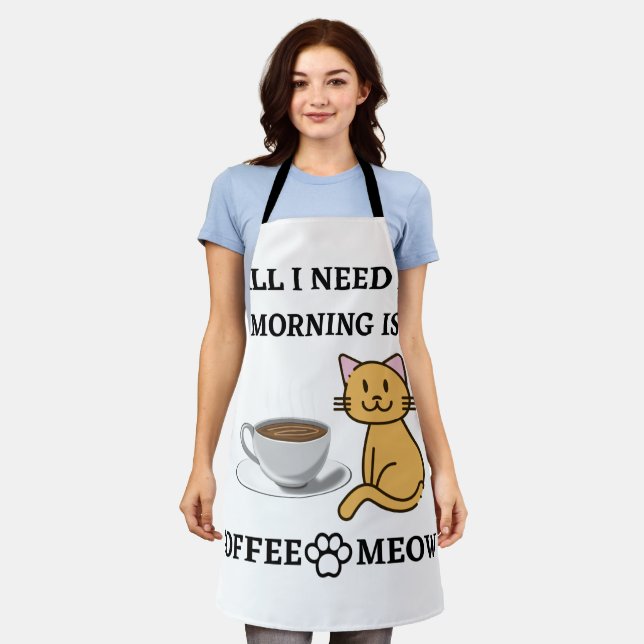 FUNNY CAT LOVER COFFEE AND MEOW  APRON (Worn)