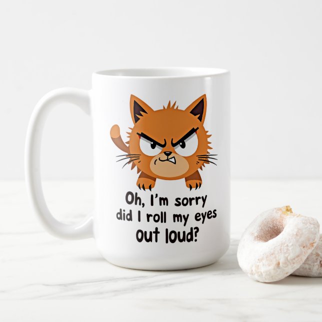 Funny Cat Lover Gift Sarcastic Antisocial Kitty  Coffee Mug (With Donut)