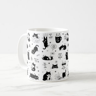 Funny Cat Lover Mug Cute Black & White Pattern