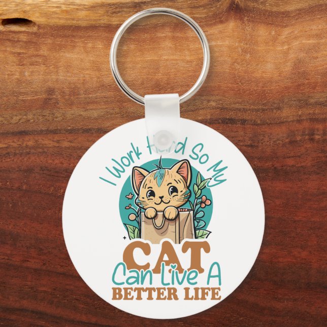 Funny Cat Lover Quote Cute Kitten Graphic Keychain (Front)