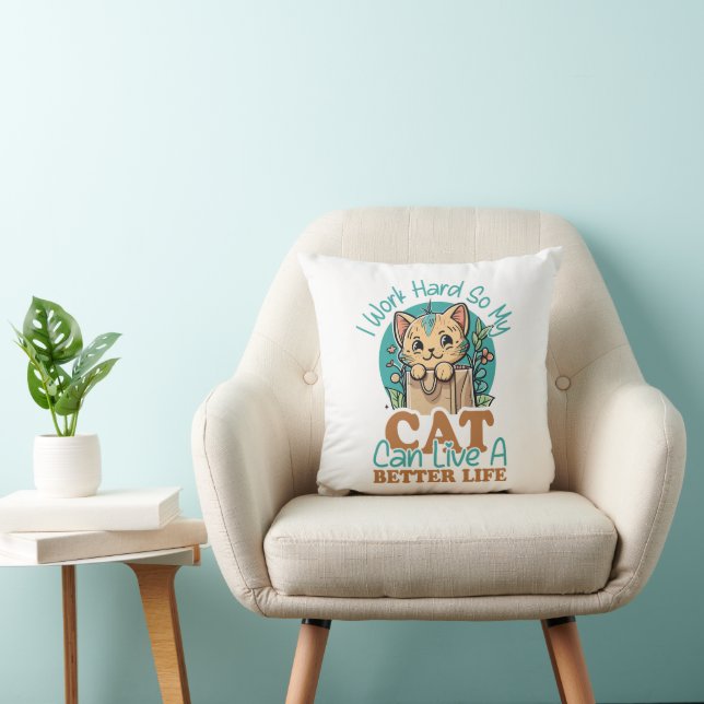 Funny Cat Lover Quote Cute Kitten Graphic Throw Pillow (Chair)