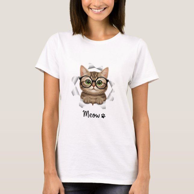 Funny Cat Lover Tee with Glasses - Women's Apparel (Front)