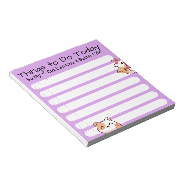 Funny Cat lover to do list purple colour Notepad (Angled)