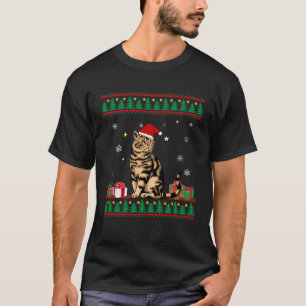 Funny Cat lovers Cute Cat Santa Hat Ugly Christmas T-Shirt