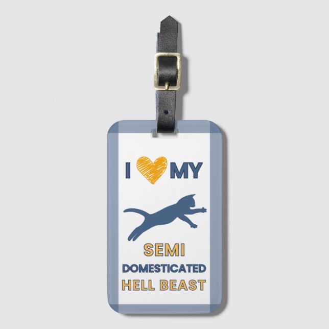Funny Cat Luggage Tag Hell Beast Blue (Front Vertical)