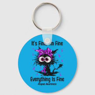 Funny Cat Lupus Awareness Warrior Fighter Purple Keychain