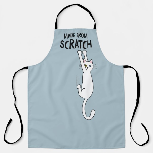 Funny Cat Made From Scratch White Cat Hanging On Apron (Front)