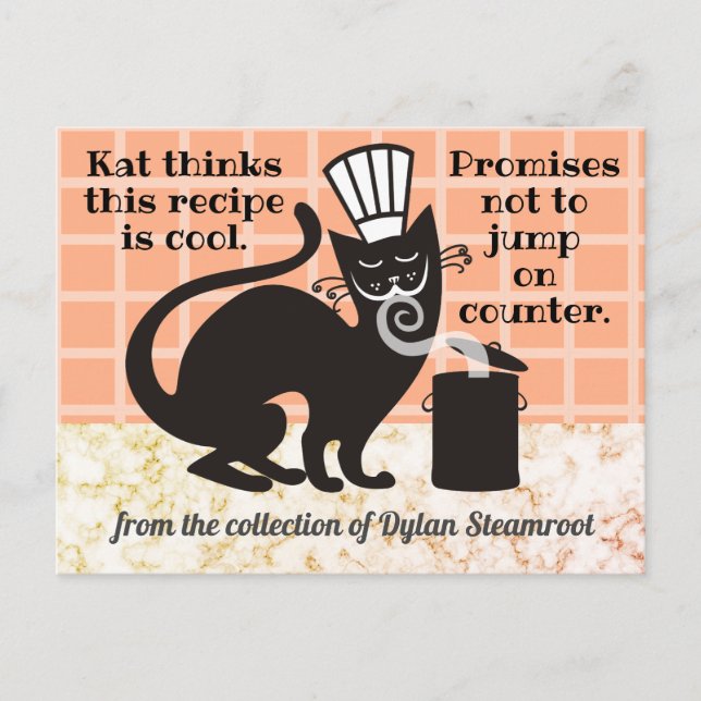 Funny cat main dish cooking cookbook recipe card (Front)