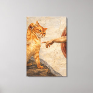 Funny Cat Meme Art Creation of Adam with Cat Sarca Canvas Print