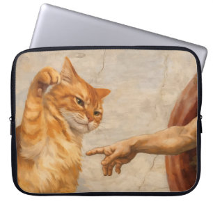 Funny Cat Meme Art Creation of Adam with Cat Sarca Laptop Sleeve