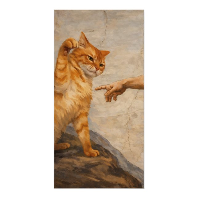 Funny Cat Meme Art Creation of Adam with Cat Sarca Poster (Front)