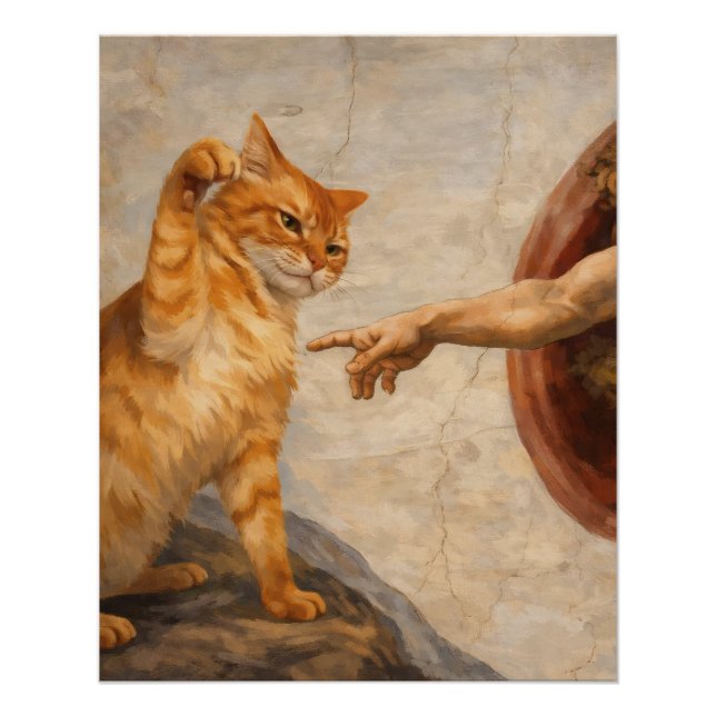 Funny Cat Meme Art Creation of Adam with Cat Sarca Poster (Front)