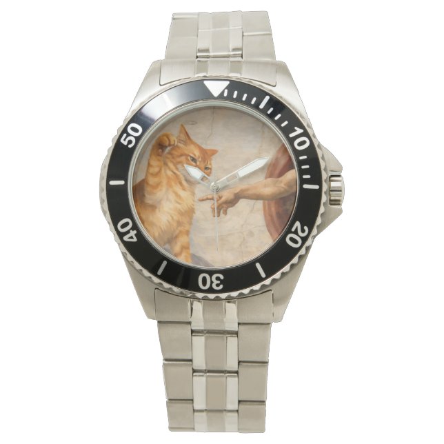 Funny Cat Meme Art Creation of Adam with Cat Sarca Watch (Front)
