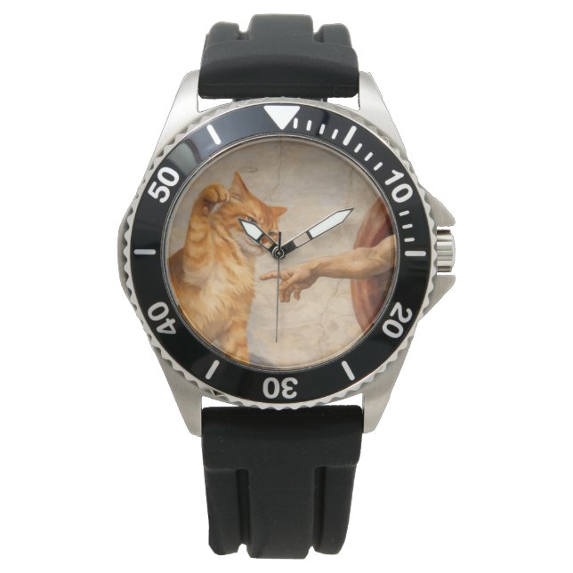 Funny Cat Meme Art Creation of Adam with Cat Sarca Watch (Front)