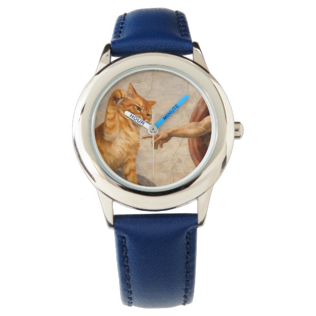 Funny Cat Meme Art Creation of Adam with Cat Sarca Watch (Front)