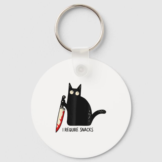 Funny Cat Meme I Require Snacks Design Men Women K Keychain (Front)