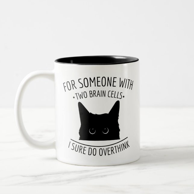 Funny Cat Meme, Two Brain Cells, Self-Deprecating  Two-Tone Coffee Mug (Left)