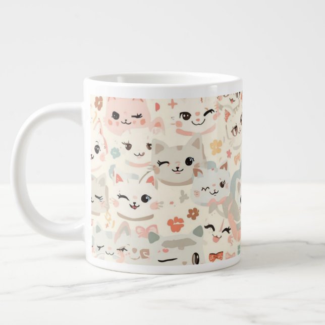 Funny Cat Meow Cartoon Pattern Large Coffee Mug (Left)