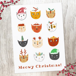 Funny Cat Meowy Carte postale de Noël