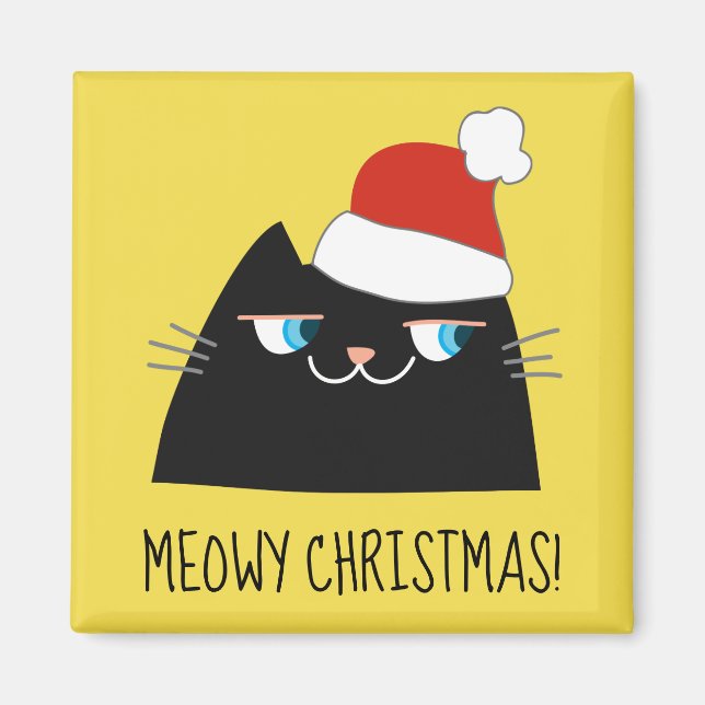 Funny Cat Meowy Christmas Magnet Cute Gift (Front)