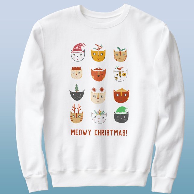 Funny Cat Meowy Christmas Sweatshirt (Meowy Christmas funny cat sweatshirt)