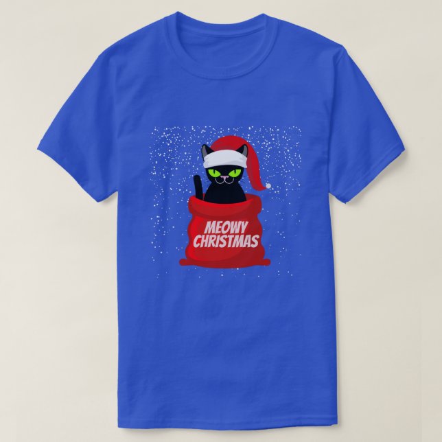 Funny Cat Meowy Christmas T-Shirt (Design Front)