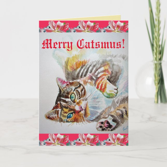 Funny Cat Merry Catsmas cats Christmas Card (Front)