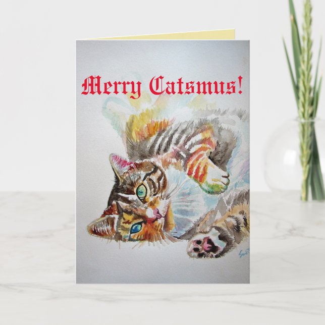 Funny Cat Merry Catsmas cats Christmas Card (Front)